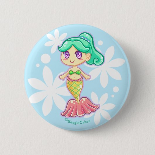 Sweet Mermaid Pinback Button (Blauwgroen) (Voorkant)