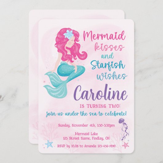 Sweet Mermaid Sparkle Girly Verjaardagsfeestje Kaart (Voorkant / Achterkant)