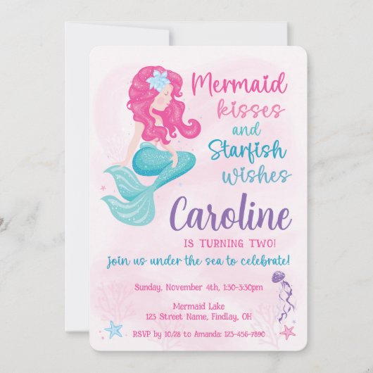 Sweet Mermaid Sparkle Girly Verjaardagsfeestje Kaart (Voorkant)