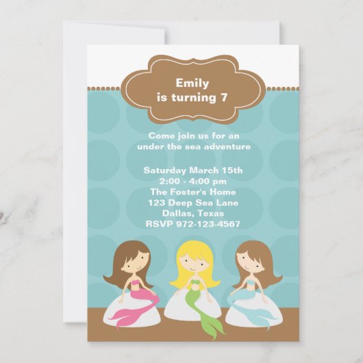 Sweet Mermaids Birthday Invitations Kaart (Voorkant)