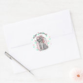 Sweet Merry kerst Grijze Kitten Roze Cadeaus Ronde Sticker (Envelop)