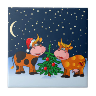 Sweet Merry kerstkow Couple by Kerstmis Tegeltje
