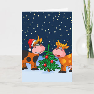 Sweet Merry Koe met kerstbomen Feestdagen Kaart