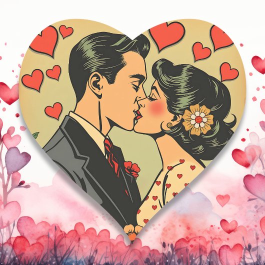 Sweet Mid-Century Couple Retro Pop Art Hart Sticker