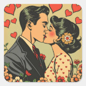 Sweet Mid-Century Couple Retro Pop Art Vierkante Sticker (Voorkant)