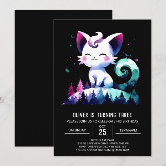 Sweet Minimalist Cat Verjaardag Kaart (Voorkant / Achterkant)