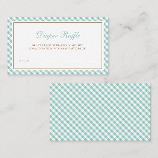 Sweet Mint Gingham Baby shower Luier Raffle Informatiekaartje (Voorkant / Achterkant)