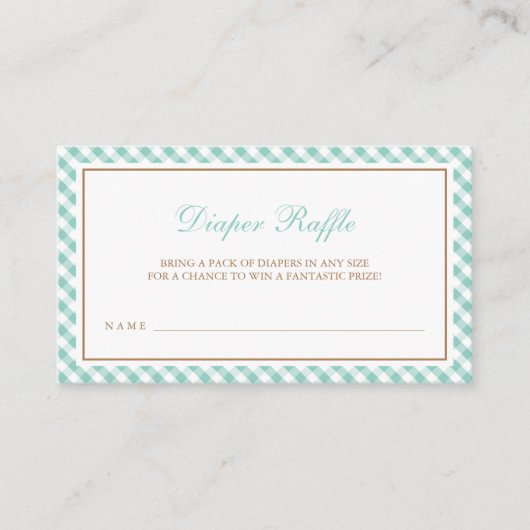 Sweet Mint Gingham Baby shower Luier Raffle Informatiekaartje (Voorkant)