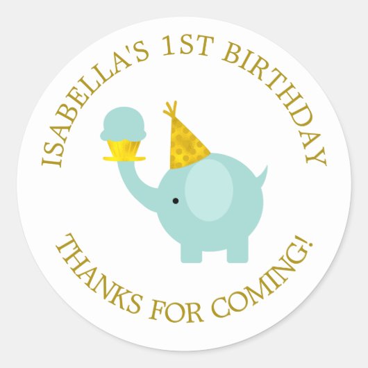 Sweet Mint Green Elephant Birthday Party Ronde Sticker (Voorkant)