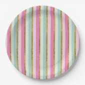 Sweet Mint Green Pink en Gold Stripes Papieren Bordje (Voorkant)
