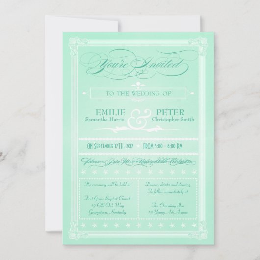 Sweet Mint Green Poster Style Weddenschap Kaart (Voorkant)