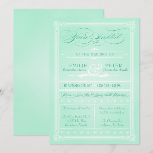 Sweet Mint Green Poster Style Weddenschap Kaart (Voorkant / Achterkant)