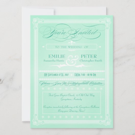 Sweet Mint Green Poster Style Wedding Invitting Kaart (Voorkant)
