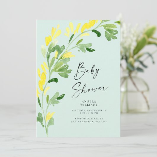 Sweet Mint Yellow Wildbloemen Baby shower Kaart (Staand voorkant)