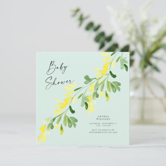 Sweet Mint Yellow Wildflower Baby shower Square Kaart (Staand voorkant)