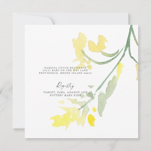 Sweet Mint Yellow Wildflower Baby shower Square Kaart (Achterkant)