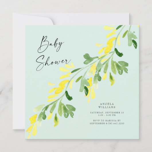 Sweet Mint Yellow Wildflower Baby shower Square Kaart (Voorkant)