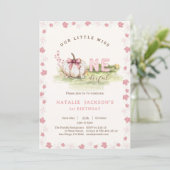 Sweet Miss Onederful Pink Bow Pumpkin 1st Birthday Kaart (Staand voorkant)