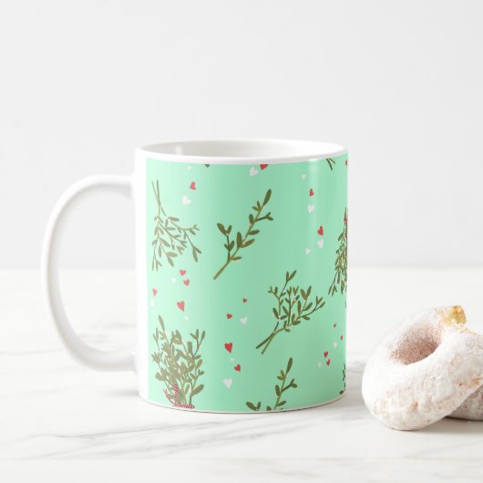 Sweet Mistletoe Hearts Kerstfeestmaal Patroon Koffiemok (Met donut)