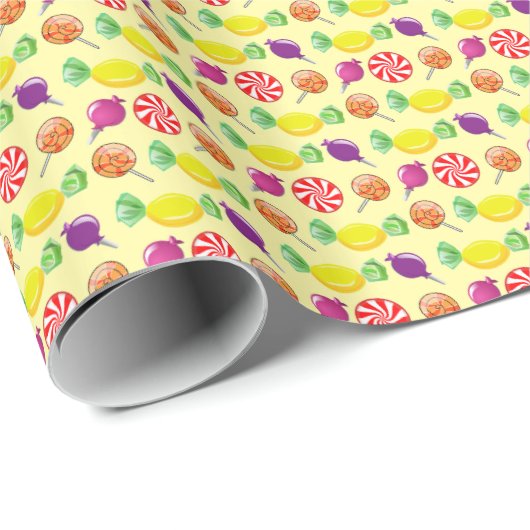 Sweet Mix Snoep Pattern Yellow Cadeaupapier (Rol Hoek)