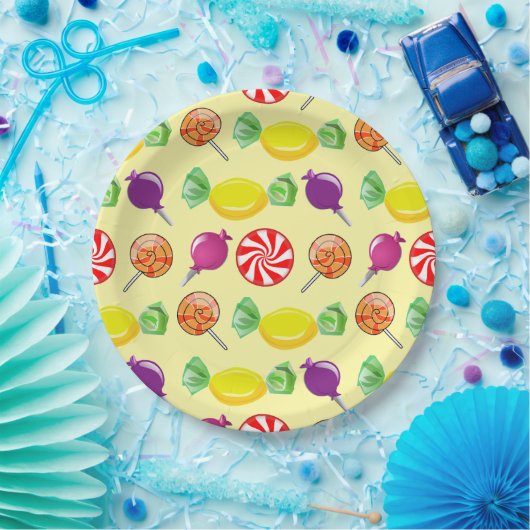 Sweet Mix Snoep Pattern Yellow Papieren Bordje (Feest)