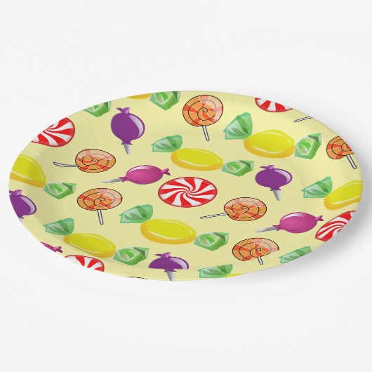 Sweet Mix Snoep Pattern Yellow Papieren Bordje (Gekanteld)