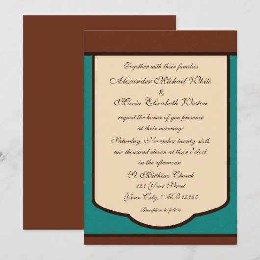 Sweet Mocha en Blauwgroen huwelijksuitnodigingen Kaart (Voorkant / Achterkant)