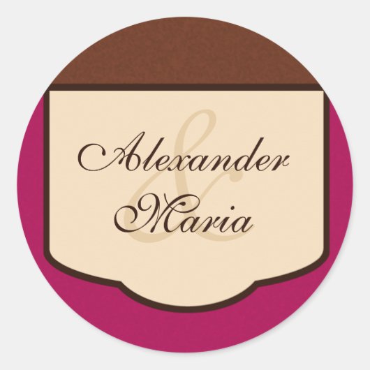 Sweet Mocha & Fuchsia Wedding Envelope-zegels Ronde Sticker (Voorkant)