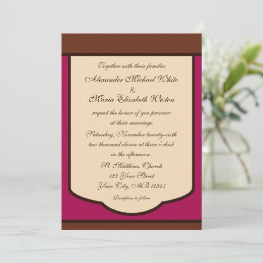 Sweet Mocha & Fuchsia Wedding Invitations Kaart (Staand voorkant)