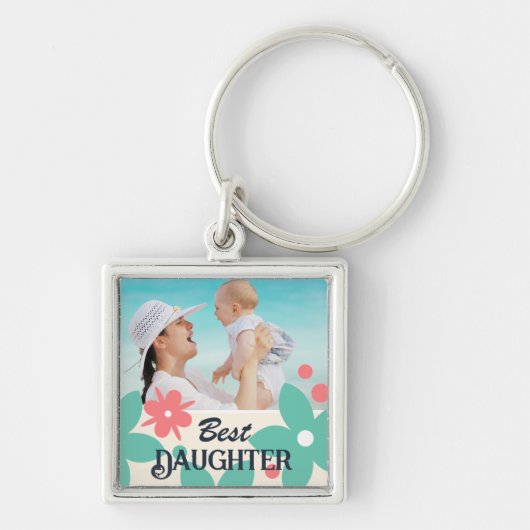 Sweet Modern Floral Best Daughter Photo Sleutelhanger (Voorkant)