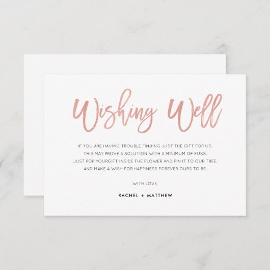 Sweet Modern Glam Roos Gold Wishing Well Insert Informatiekaartje (Voorkant / Achterkant)
