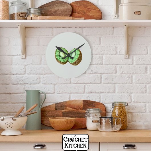 Sweet Modern Minimal Green Crochet Kiwi Fruit Ronde Klok