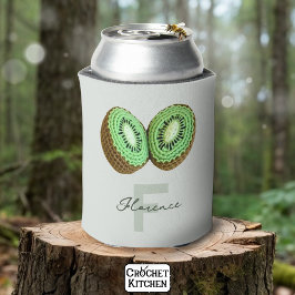 Sweet Modern Minimal Green Crochet Kiwi Naam Blikjeskoeler