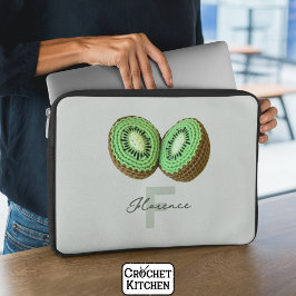 Sweet Modern Minimal Green Crochet Kiwi Naam Laptop Sleeve