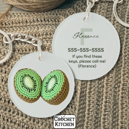 Sweet Modern Minimal Green Crochet Kiwi Naam Sleutelhanger