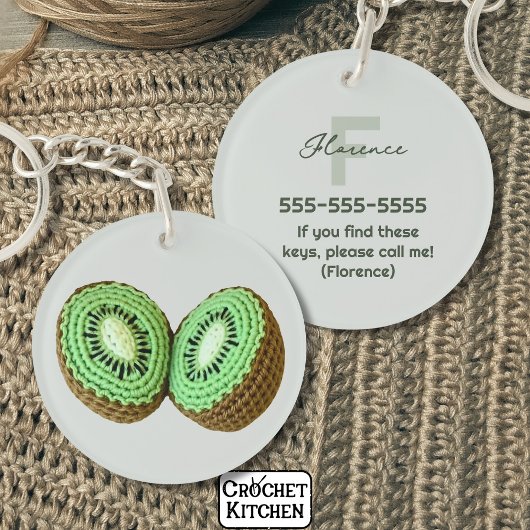 Sweet Modern Minimal Green Crochet Kiwi Naam Sleutelhanger