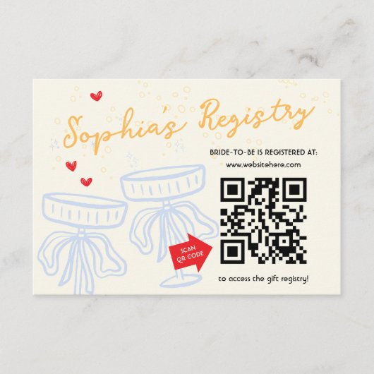 Sweet Modern Script Coquette Bow Registry Informatiekaartje (Voorkant)