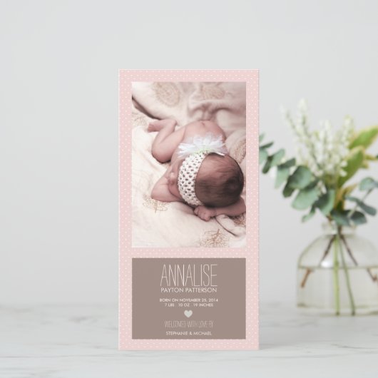 Sweet Moment Foto Baby Girl Geboorteaankondiging Aankondiging (Staand voorkant)