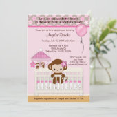 Sweet MONKEY Baby shower Invitation SM-K roze Kaart (Staand voorkant)