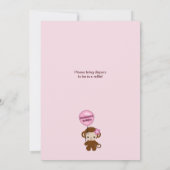 Sweet MONKEY Baby shower Invitation SM-K roze Kaart (Achterkant)