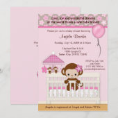 Sweet MONKEY Baby shower Invitation SM-K roze Kaart (Voorkant / Achterkant)