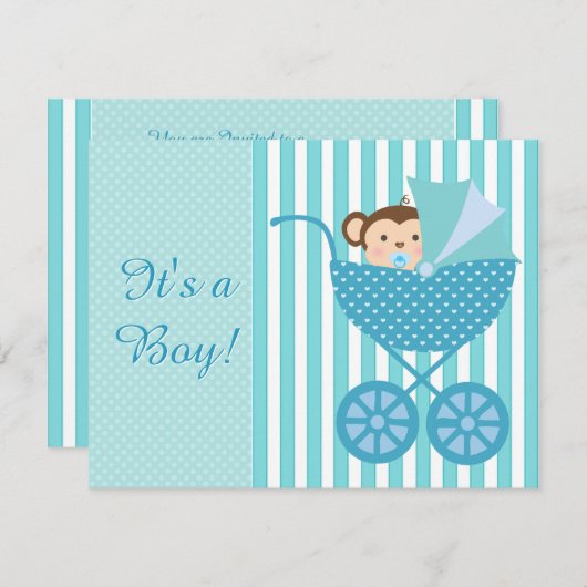 Sweet Monkey Baby shower Kaart (Voorkant / Achterkant)