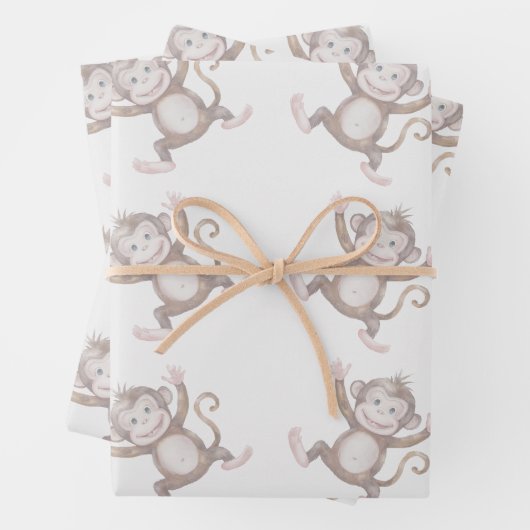 Sweet monkey baby shower pattern inpakpapier vel (In situ)