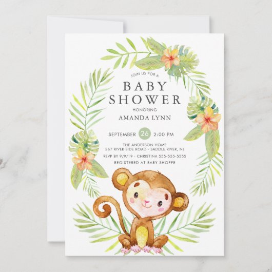 Sweet Monkey Boy Baby shower Uitnodiging (Voorkant)