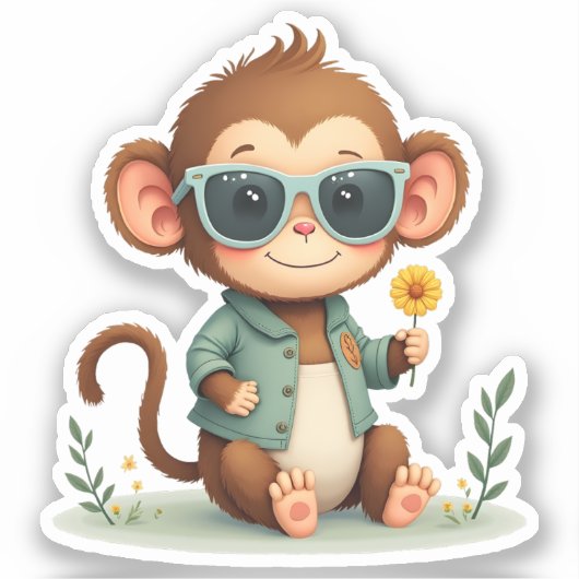 Sweet Monkey Friend | Gentle Kawaii Animal Sticker (Voorkant)