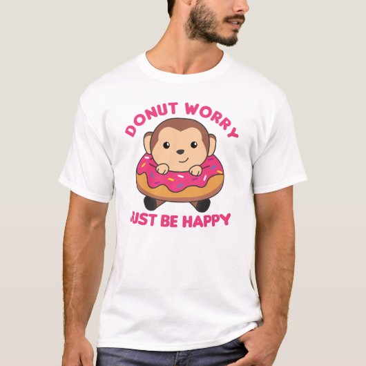 Sweet Monkey Funny Animals In Donut Pink T-shirt (Voorkant)