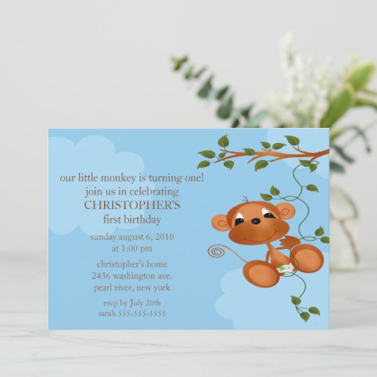 Sweet Monkey Kids Birthday Uitnodiging (Staand voorkant)
