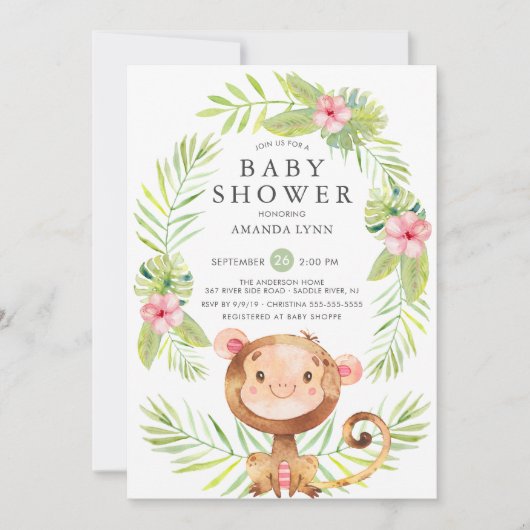 Sweet Monkey Meisje Baby shower Uitnodiging (Voorkant)