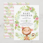 Sweet Monkey Meisje Baby shower Uitnodiging (Voorkant / Achterkant)