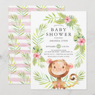 Sweet Monkey Meisje Baby shower Uitnodiging